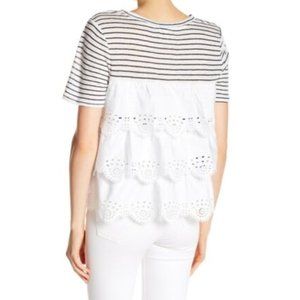 Joie Mikiyo Eylet Lace Back Striped Tee
